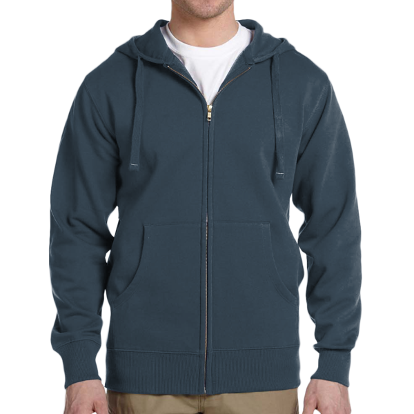 econscious Unisex Heritage Full-Zip Hooded Sweatshirt, Pacific, Front view