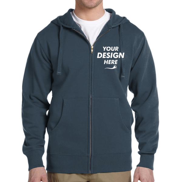 econscious Unisex Heritage Full-Zip Hooded Sweatshirt, Pacific, Front view, Mockup