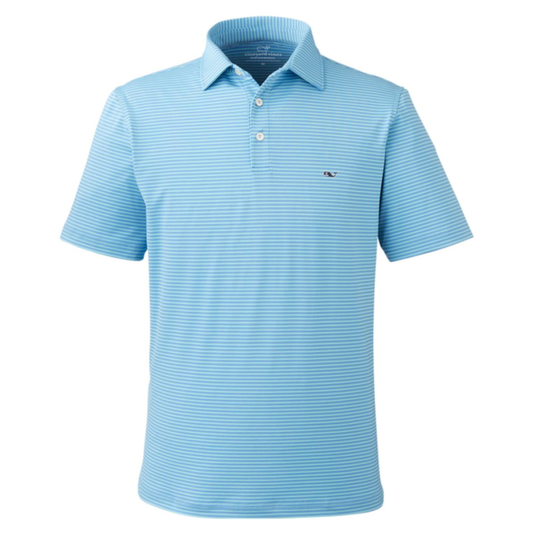 vineyard vines Men's Bradley Stripe Sankaty Polo, Andros Blue, Front view