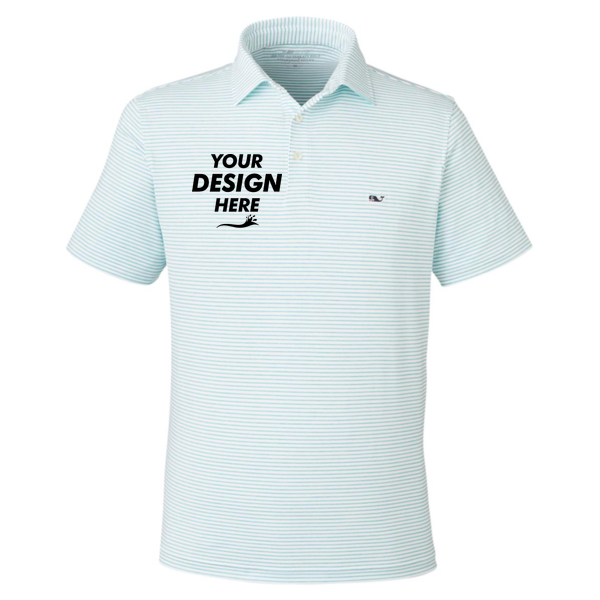 vineyard vines Men's Bradley Stripe Sankaty Polo, Andros Blue Tejeda, Front view, Mockup