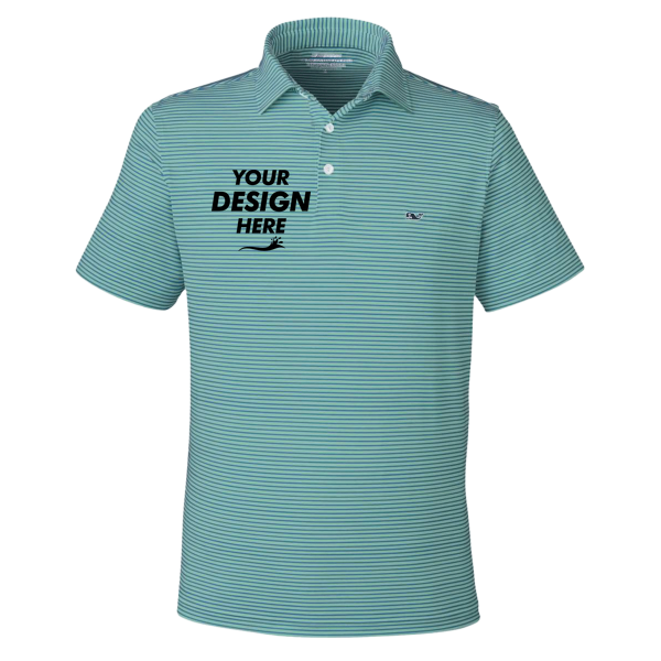 vineyard vines Men's Bradley Stripe Sankaty Polo, Sea Clay Green, Front view, Mockup