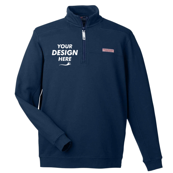 vineyard vines Men's Collegiate Shep Quarter-Zip Sweatshirt, Vineyard Navy, Front view, Mockup