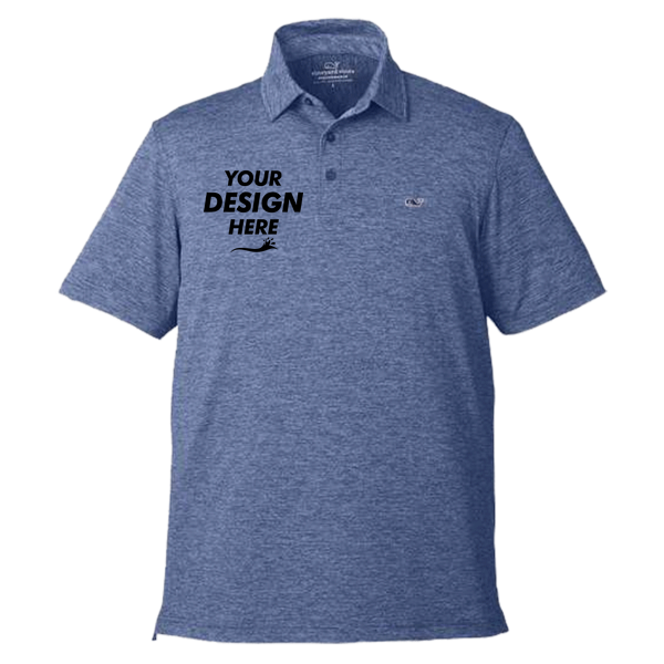 vineyard vines Men's Destin Stripe Sankaty Polo, Blue Depth, Front view, Mockup