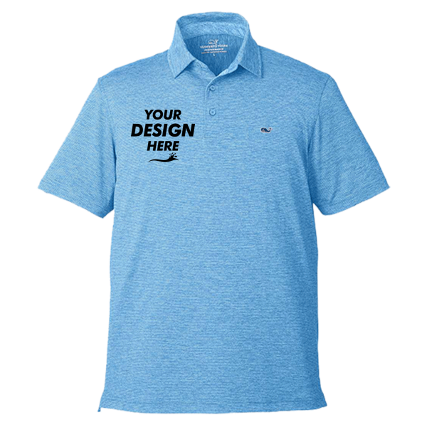 vineyard vines Men's Destin Stripe Sankaty Polo, Ocean Breeze, Front view, Mockup