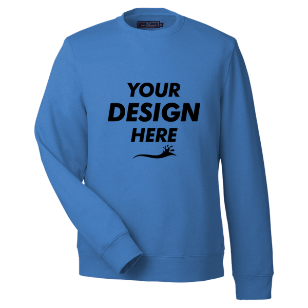 vineyard vines Men's Garment-Dyed Crewneck Sweatshirt, Kingfisher, Front view, Mockup