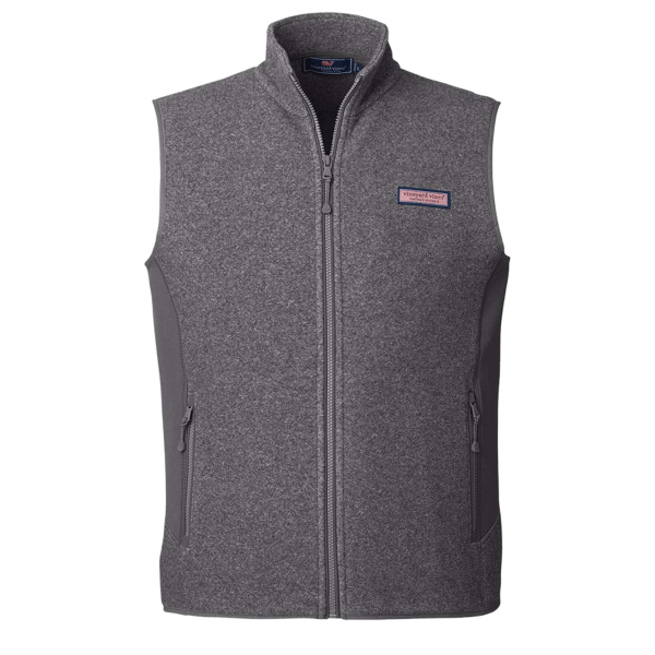 vineyard vines Men's Harbor Fleece Vest, Charcoal Heather, Front view