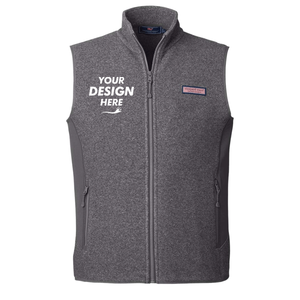 vineyard vines Men's Harbor Fleece Vest, Charcoal Heather, Front view, Mockup