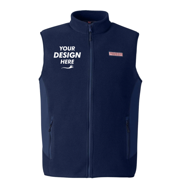 vineyard vines Men's Harbor Fleece Vest, Vineyard Navy, Front view, Mockup