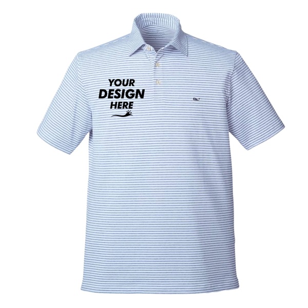 vineyard vines Men's Heathered Winstead Sankaty Polo, Ocean Breeze, Front view, Mockup