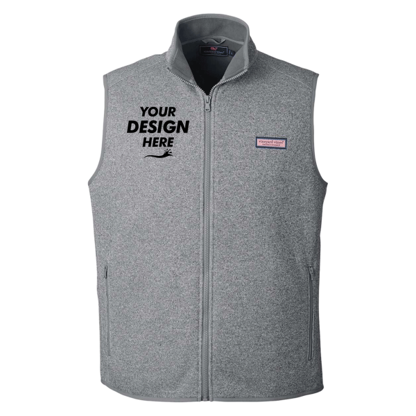 vineyard vines Men's Mountain Sweater Fleece Vest, Grey Heather, Front view, Mockup