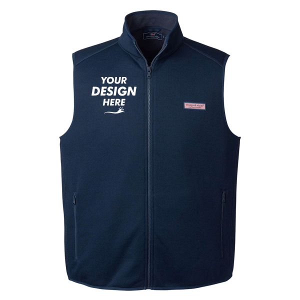 vineyard vines Men's Mountain Sweater Fleece Vest, Vineyard Navy, Front view, Mockup