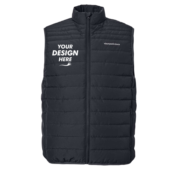 vineyard vines Men's Mountain Weekend Puffer Vest, Jet Black, Front view, Mockup