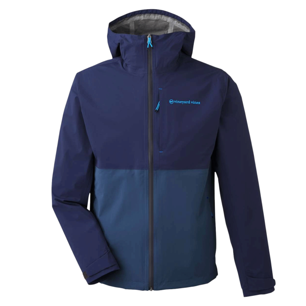 vineyard vines Men's On-The-Go Packable Rain Shell, Blue Blazer, Front view