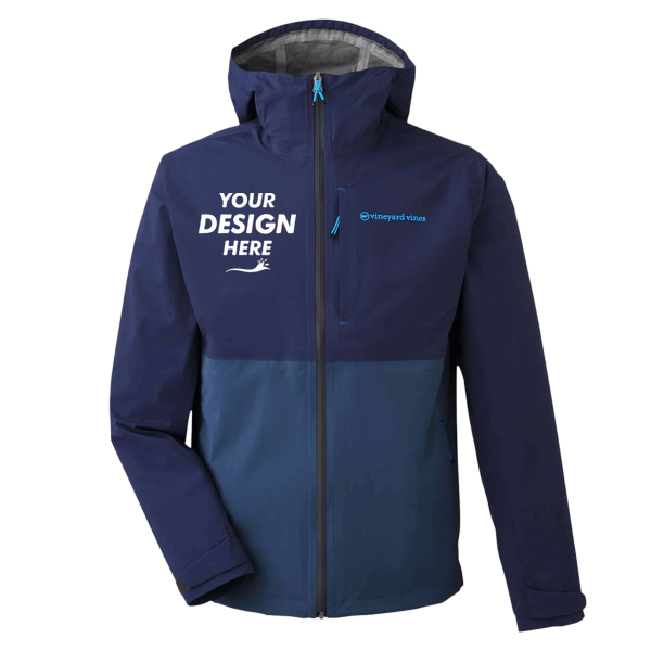 vineyard vines Men's On-The-Go Packable Rain Shell, Blue Blazer, Front view, Mockup