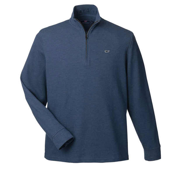 vineyard vines Men's Saltwater Quarter-Zip Pullover, Deep Bay / Deep Bay, Front view