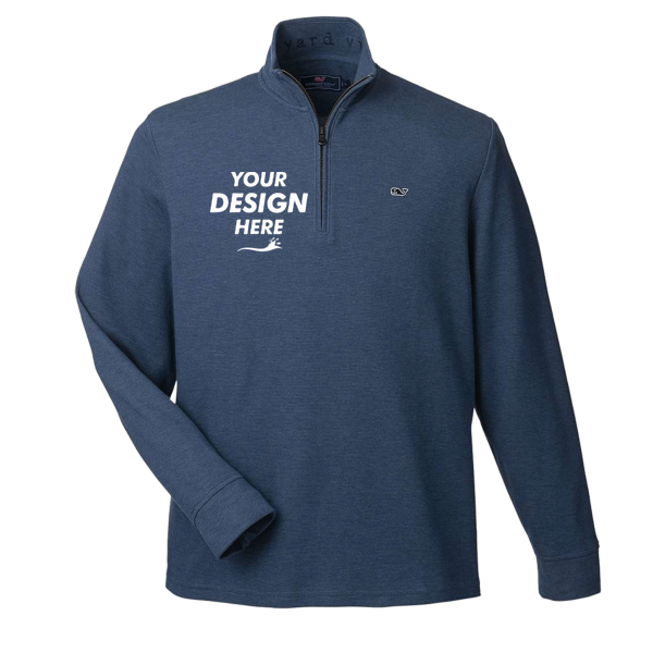 vineyard vines Men's Saltwater Quarter-Zip Pullover, Deep Bay / Deep Bay, Front view, Mockup
