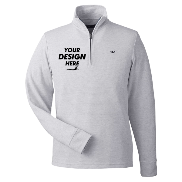 vineyard vines Men's Saltwater Quarter-Zip Pullover, Granite / Granite, Front view, Mockup