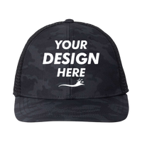 vineyard vines Performance Trucker Cap, Black Camo / Black, Front view, Mockup