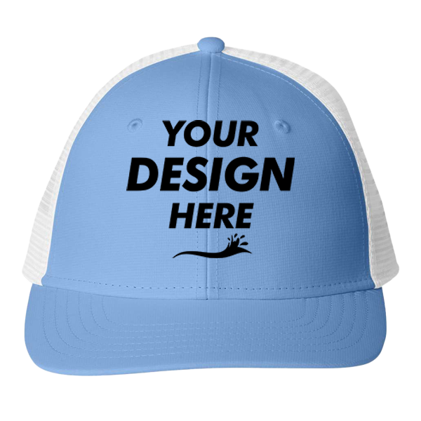 vineyard vines Performance Trucker Cap, Jake Blue / Jake Blue, Front view, Mockup