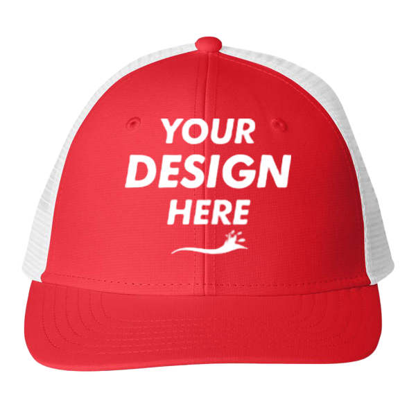 vineyard vines Performance Trucker Cap, Jetty Red / Jetty Red, Front view, Mockup