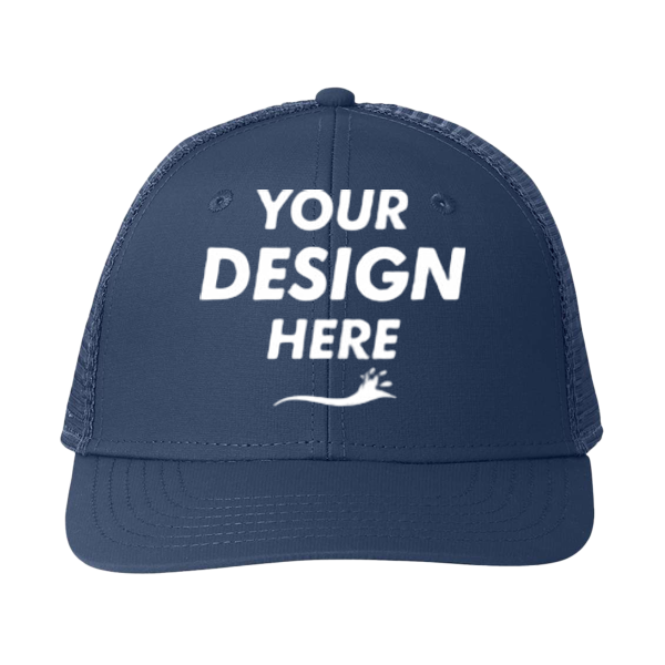 vineyard vines Performance Trucker Cap, Vineyard Navy / Grey, Front view, Mockup