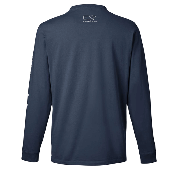 vineyard vines Unisex Long Sleeve Pocket T-Shirt, Blue Blazer / White Cap, Back view