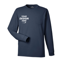 vineyard vines Unisex Long Sleeve Pocket T-Shirt, Blue Blazer / White Cap, Front view, Mockup