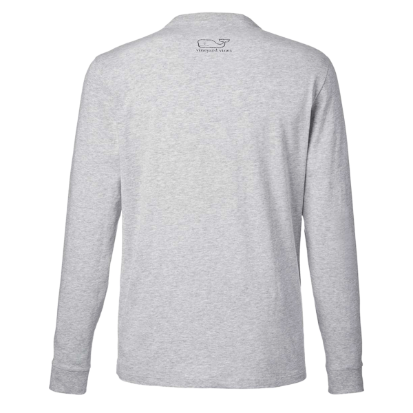 vineyard vines Unisex Long Sleeve Pocket T-Shirt, Grey Heather / Blue Blazer, Back view