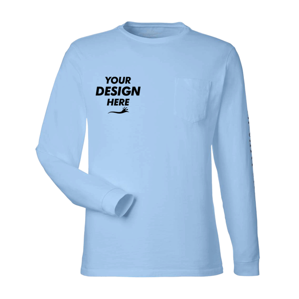 vineyard vines Unisex Long Sleeve Pocket T-Shirt, Jet Black / Blue Blazer, Front view, Mockup