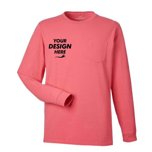 vineyard vines Unisex Long Sleeve Pocket T-Shirt, Jetty Red / Blue Blazer, Front view, Mockup