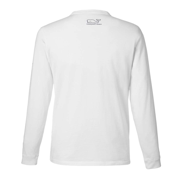 vineyard vines Unisex Long Sleeve Pocket T-Shirt, White Cap / Blue Blazer, Back view