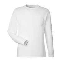 vineyard vines Unisex Long Sleeve Pocket T-Shirt, White Cap / Blue Blazer, Front view