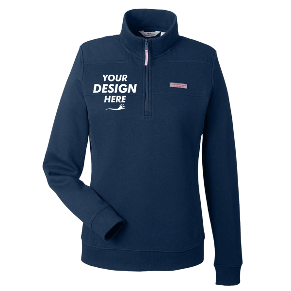 vineyard vines Women’s Collegiate Shep Quarter-Zip Sweatshirt, Vineyard Navy, Front view, Mockup