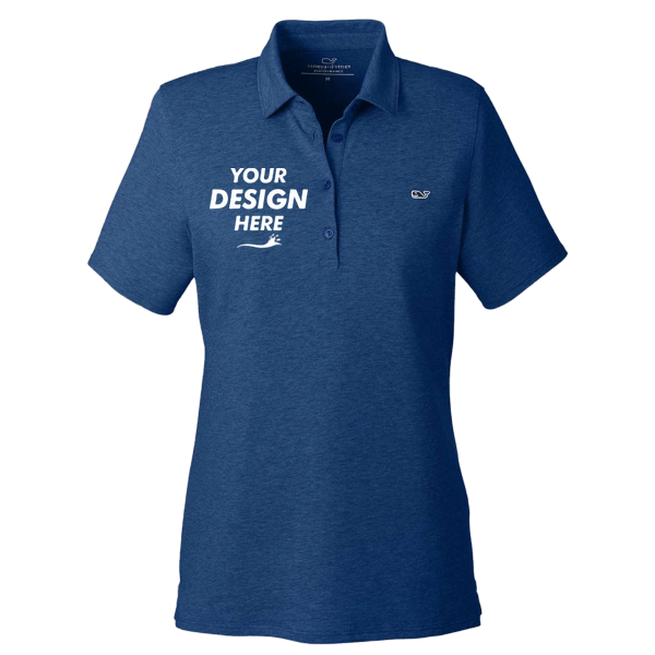 vineyard vines Women's Edgartown Pique Polo, Deep Bay, Front view, Mockup