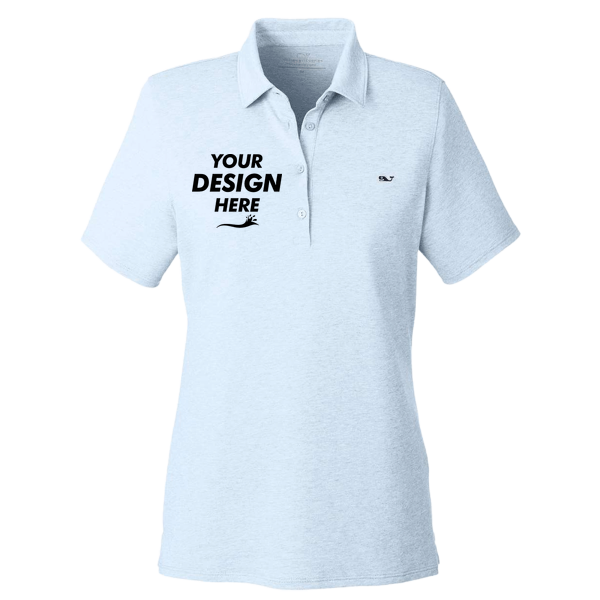 vineyard vines Women's Edgartown Pique Polo, Jake Blue, Front view, Mockup