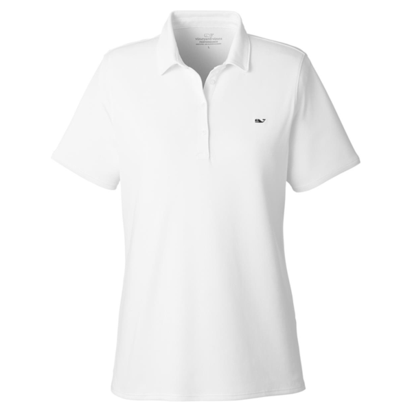 vineyard vines Women's Edgartown Pique Polo, White Cap, Front view