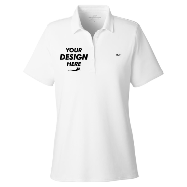 vineyard vines Women's Edgartown Pique Polo, White Cap, Front view, Mockup