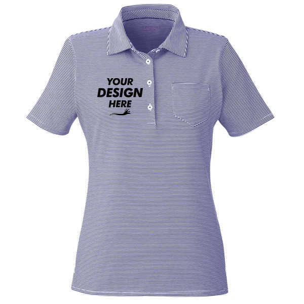 vineyard vines Women's Fanshell Polo, Deep Bay / White Cap, Front view, Mockup