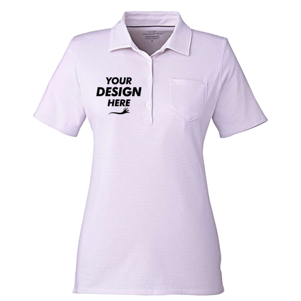vineyard vines Women's Fanshell Polo, Lavender / White Cap, Front view, Mockup