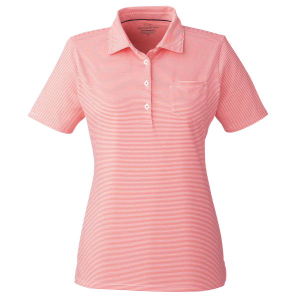 vineyard vines Women's Fanshell Polo, White Cap / Fiery Coral, Front view