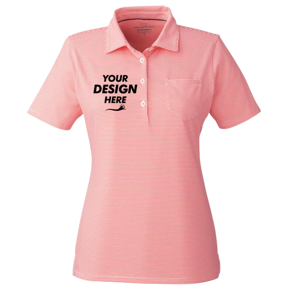 vineyard vines Women's Fanshell Polo, White Cap / Fiery Coral, Front view, Mockup