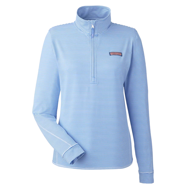 vineyard vines Women's Microstripe Sankaty Half-Zip Pullover, Breaker Blue, Front view