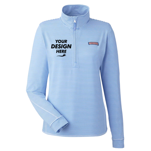 vineyard vines Women's Microstripe Sankaty Half-Zip Pullover, Breaker Blue, Front view, Mockup