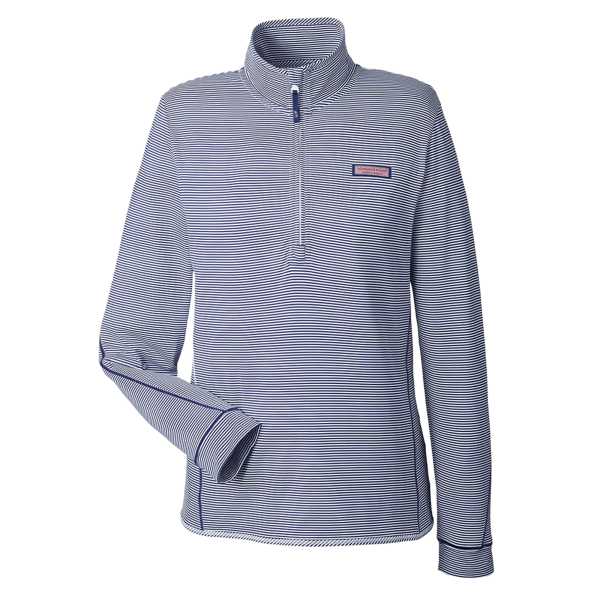 vineyard vines Women's Microstripe Sankaty Half-Zip Pullover, Deep Bay, Front view