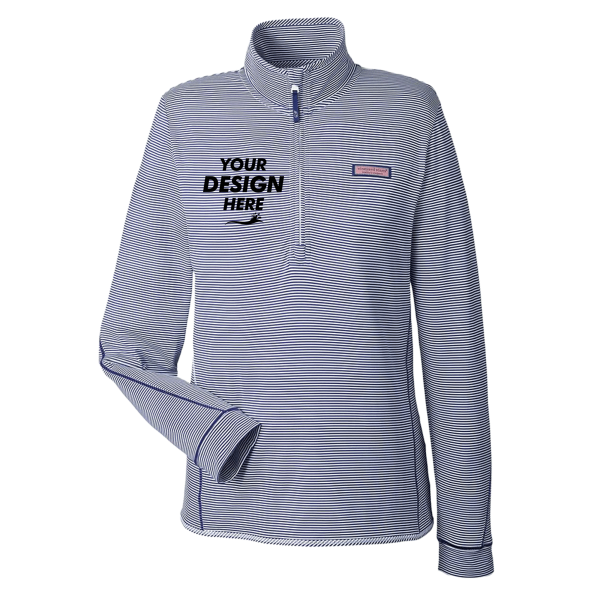 vineyard vines Women's Microstripe Sankaty Half-Zip Pullover, Deep Bay, Front view, Mockup