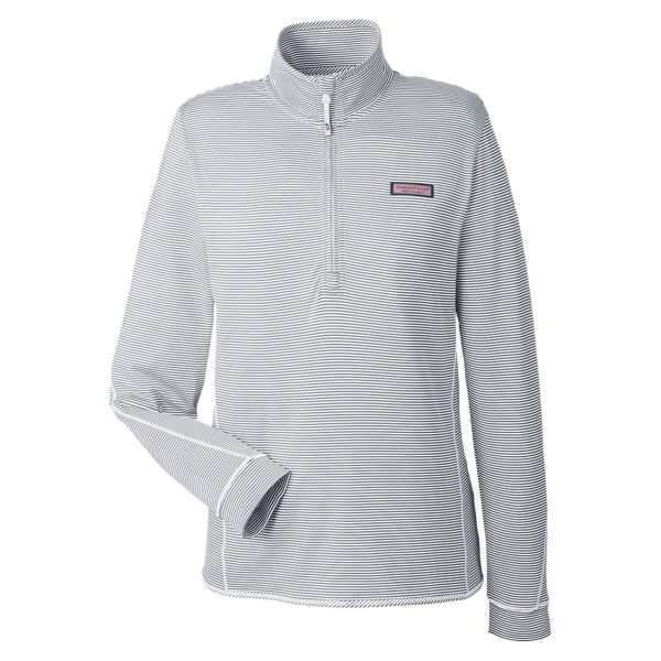 vineyard vines Women's Microstripe Sankaty Half-Zip Pullover, Heather Grey, Front view