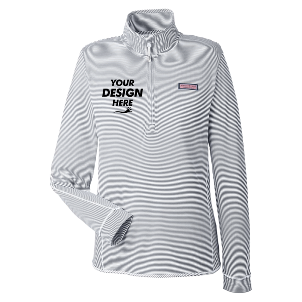 vineyard vines Women's Microstripe Sankaty Half-Zip Pullover, Heather Grey, Front view, Mockup