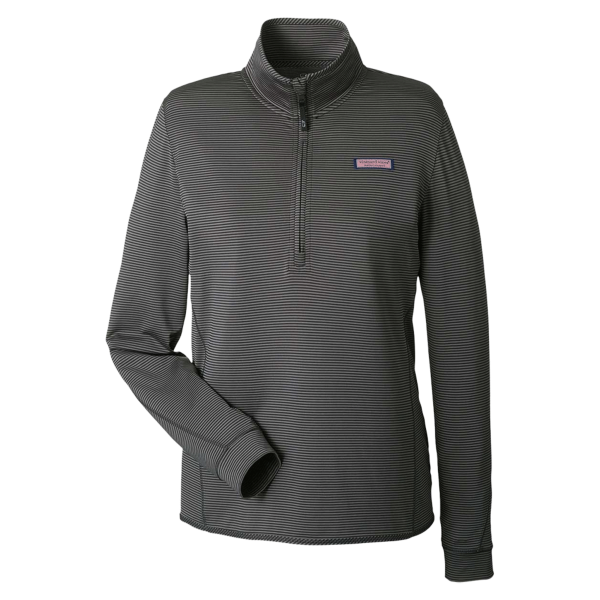 vineyard vines Women's Microstripe Sankaty Half-Zip Pullover, Jet Black, Front view