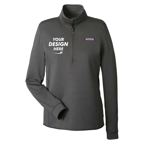 vineyard vines Women's Microstripe Sankaty Half-Zip Pullover, Jet Black, Front view, Mockup