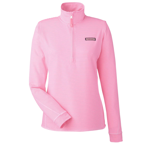 vineyard vines Women's Microstripe Sankaty Half-Zip Pullover, Knockout Pink, Front view